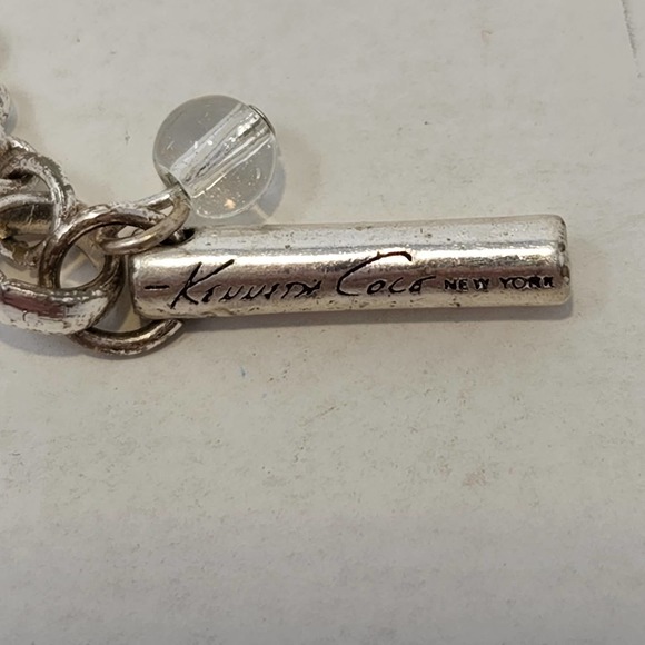 Kenneth Cole New York Silver Tone Multi Chain Necklace Tube Beads Rhinestones - Picture 4 of 7